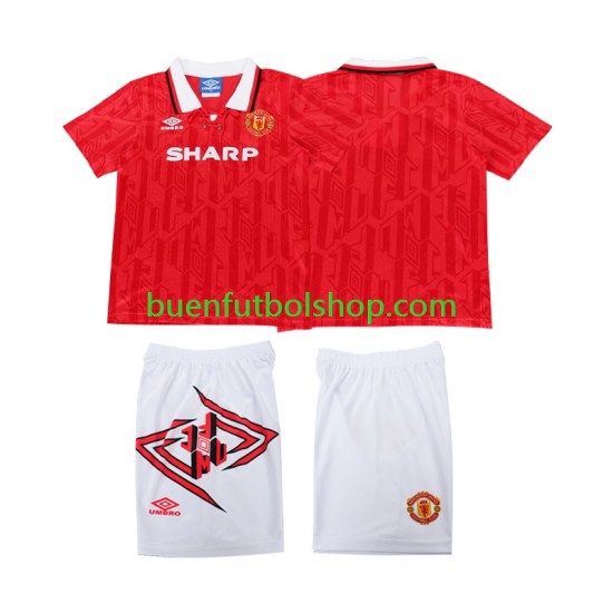 Camiseta de Fútbol Manchester United Retro 1993 1994 Primera Equipación Manga Corta Niño