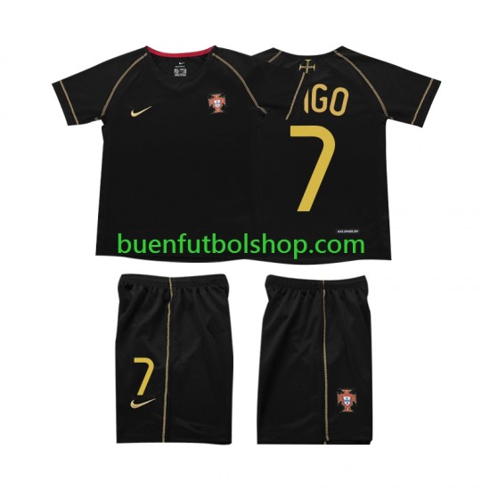 Camiseta de Fútbol Portugal FIGO 7 Retro 2006 Segunda Equipación Manga Corta Niño