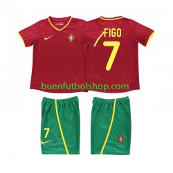 Camiseta de Fútbol Portugal FIGO 7 Retro 2002 Primera Equipación Manga Corta Niño