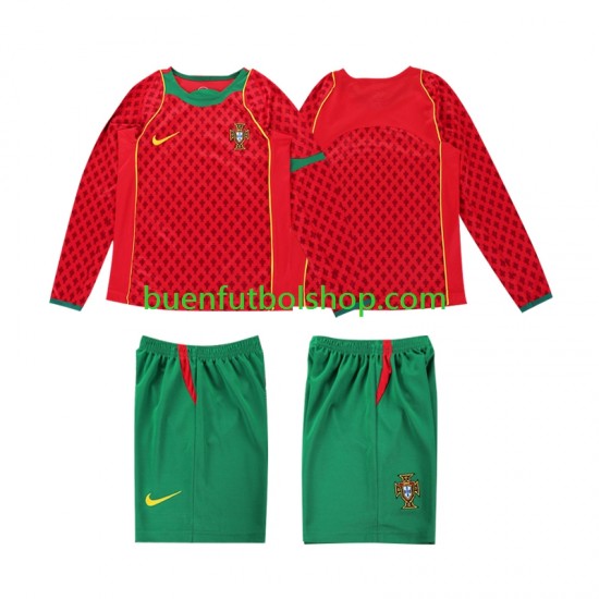 Camiseta de Fútbol Portugal Retro 2004 Primera Equipación Manga Larga Niño