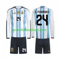 Camiseta de Fútbol Argentina Enzo Fernandez 24 World Cup 2026 Primera Equipación Manga Larga Niño