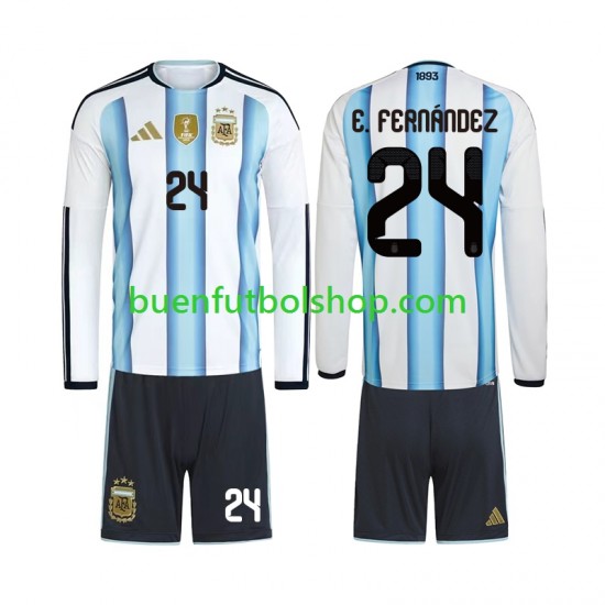 Camiseta de Fútbol Argentina Enzo Fernandez 24 World Cup 2026 Primera Equipación Manga Larga Niño