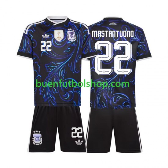 Camiseta de Fútbol Argentina Franco Mastantuono 22 World Cup 2026 Segunda Equipación Manga Corta Niño