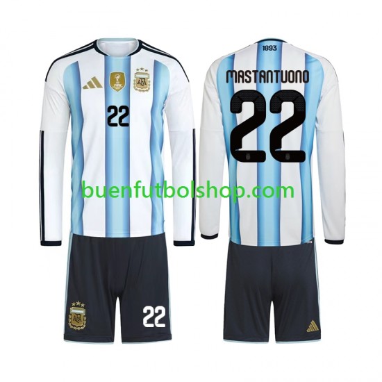 Camiseta de Fútbol Argentina Franco Mastantuono 22 World Cup 2026 Primera Equipación Manga Larga Niño