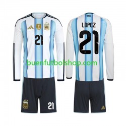 Camiseta de Fútbol Argentina Jose Manuel Lopez 21 World Cup 2026 Primera Equipación Manga Larga Niño