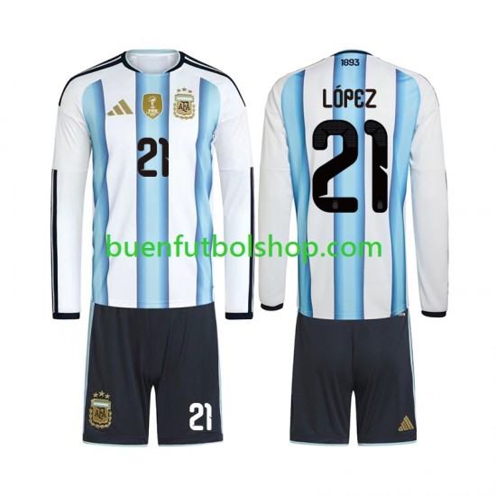 Camiseta de Fútbol Argentina Jose Manuel Lopez 21 World Cup 2026 Primera Equipación Manga Larga Niño