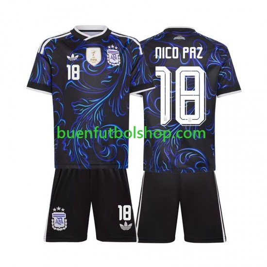 Camiseta de Fútbol Argentina Nico Paz 18 World Cup 2026 Segunda Equipación Manga Corta Niño