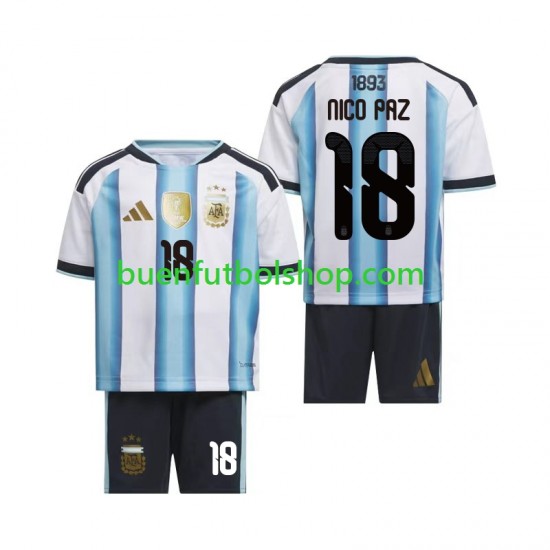 Camiseta de Fútbol Argentina Nico Paz 18 World Cup 2026 Primera Equipación Manga Corta Niño