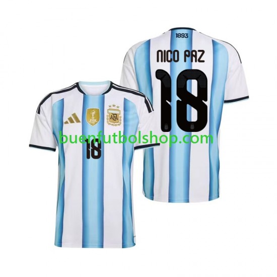 Camiseta de Fútbol Argentina Nico Paz 18 World Cup 2026 Primera Equipación Manga Corta Hombre