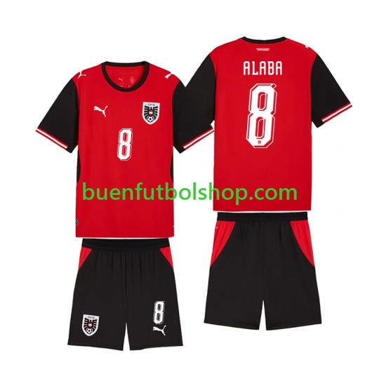 Camiseta de Fútbol Austria David Alaba 8 World Cup 2026 Primera Equipación Manga Corta Niño
