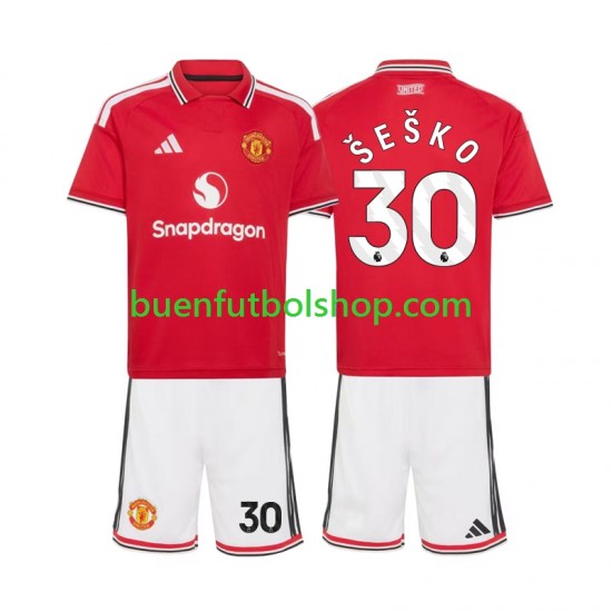 Camiseta de Fútbol Manchester United Benjamin Sesko 30 2026-2027 Primera Equipación Manga Corta Niño