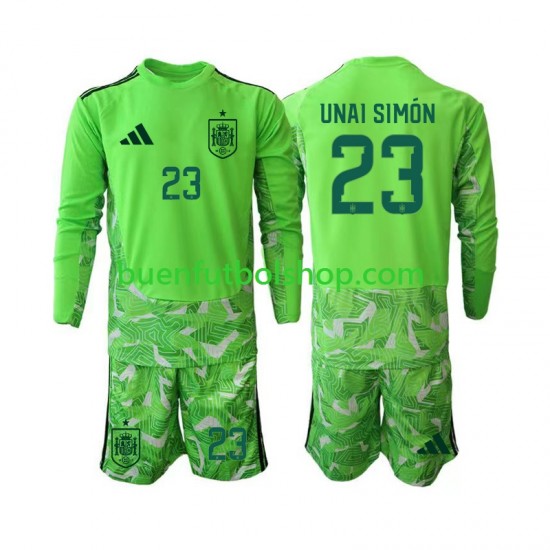 Camiseta de Fútbol España Portero Unai Simon 23 6th Green color World Cup 2026 Manga Larga Niño