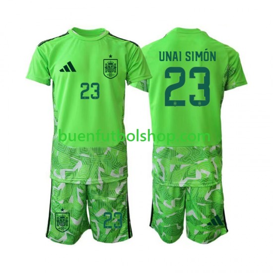 Camiseta de Fútbol España Portero Unai Simon 23 6th Green color World Cup 2026 Manga Corta Niño