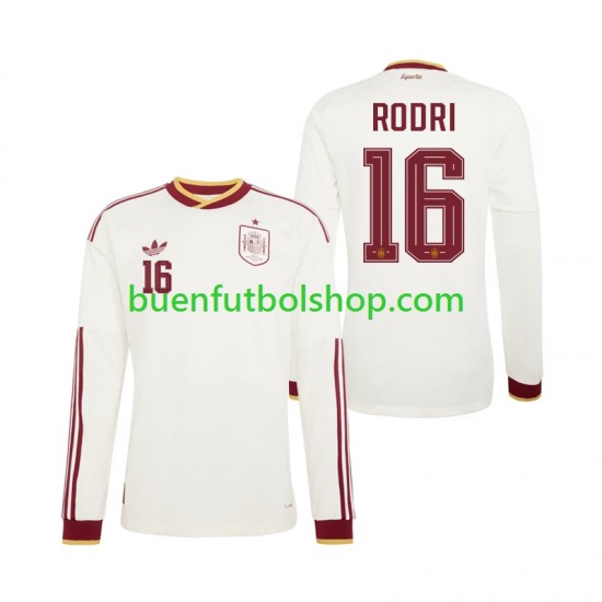 Camiseta de Fútbol España Rodri 16 World Cup 2026 Segunda Equipación Manga Larga Hombre