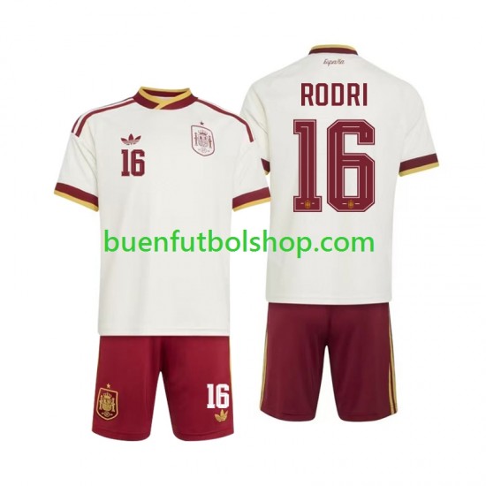 Camiseta de Fútbol España Rodri 16 World Cup 2026 Segunda Equipación Manga Corta Niño