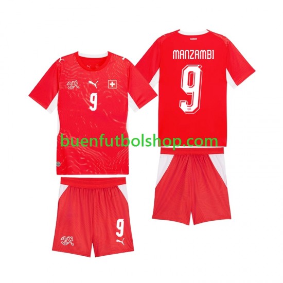 Camiseta de Fútbol Suiza Johan Manzambi 9 World Cup 2026 Primera Equipación Manga Corta Niño