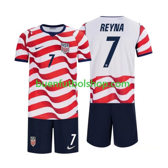 Camiseta de Fútbol Estados Unidos Giovanni Reyna 7 World Cup 2026 Primera Equipación Manga Corta Niño