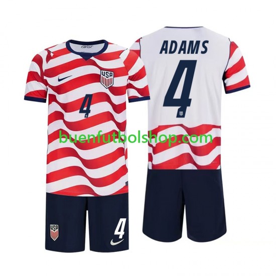 Camiseta de Fútbol Estados Unidos Tyler Adams 4 World Cup 2026 Primera Equipación Manga Corta Niño