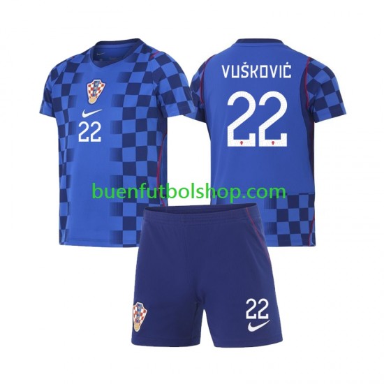 Camiseta de Fútbol Croacia Luka Vuskovic 22 World Cup 2026 Segunda Equipación Manga Corta Niño