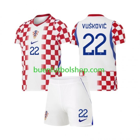 Camiseta de Fútbol Croacia Luka Vuskovic 22 World Cup 2026 Primera Equipación Manga Corta Niño