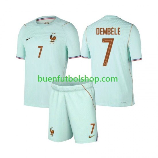 Camiseta de Fútbol Francia Ousmane Dembele 7 World Cup 2026 Segunda Equipación Manga Corta Niño