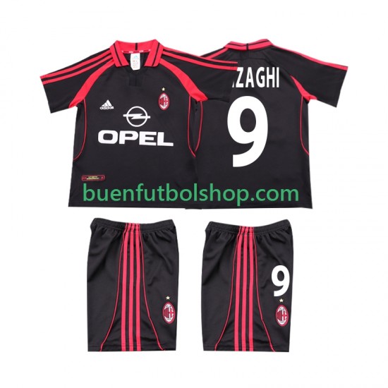 Camiseta de Fútbol AC Milan INZAGHI 9 Retro 2000 2001 Tercera Equipación Manga Corta Niño