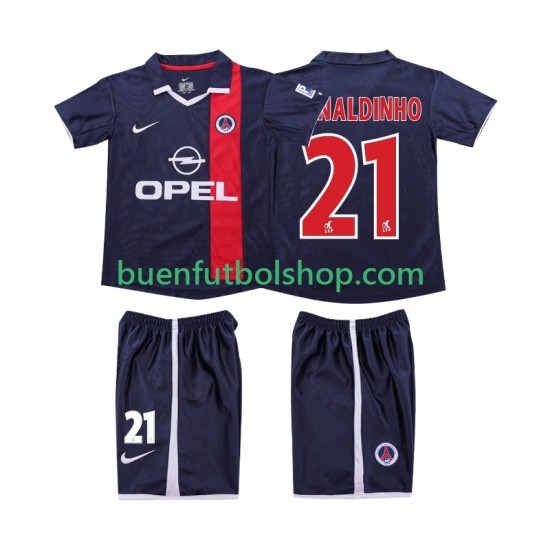 Camiseta de Fútbol AC Milan RONALDINHO 21 Retro 2001 2002 Primera Equipación Manga Corta Niño