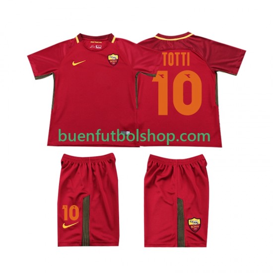 Camiseta de Fútbol AS Roma Totti 10 Retro 2017-2018 Primera Equipación Manga Corta Niño