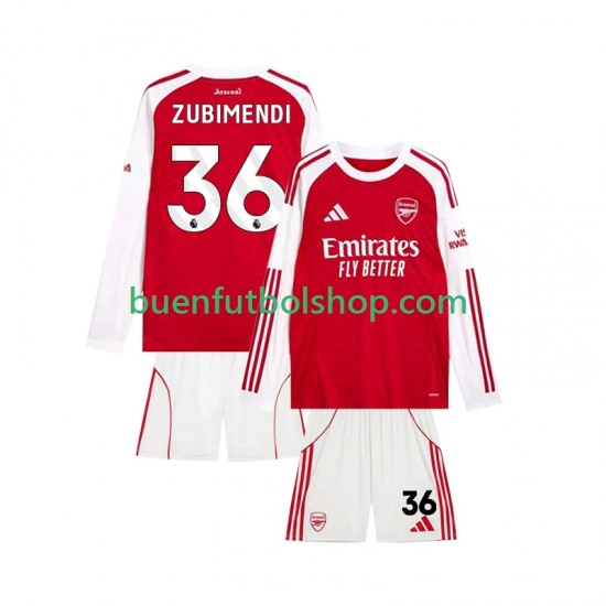 Camiseta de Fútbol Arsenal Martin Zubimendi 36 2025-2026 Primera Equipación Manga Corta Niño
