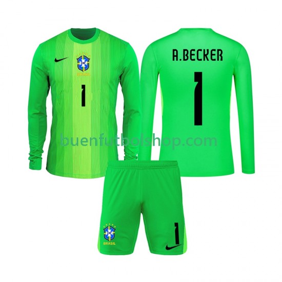 Camiseta de Fútbol Brasil Portero Alisson Becker 1 2026 Primera Equipación Manga Larga Niño