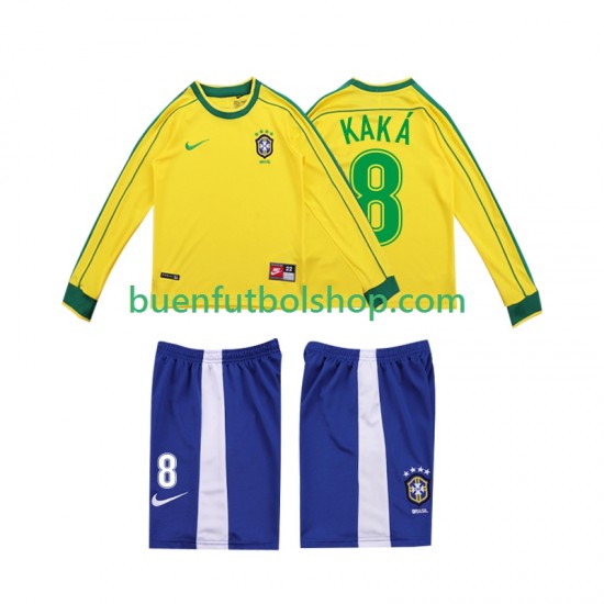 Camiseta de Fútbol Brasil KAKA 8 Retro 1998 Primera Equipación Manga Larga Niño