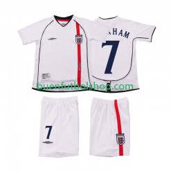 Camiseta de Fútbol Inglaterra BECKHAM 7 Retro 2002 Primera Equipación Manga Corta Niño