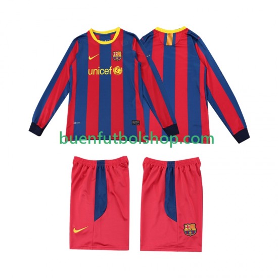 Camiseta de Fútbol FC Barcelona Retro 2010 2011 Primera Equipación Manga Larga Niño