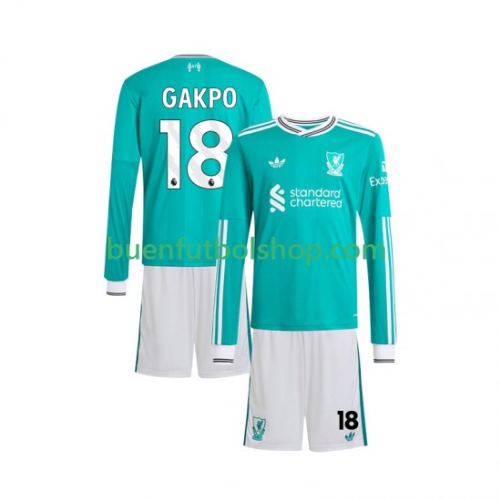 Camiseta de Fútbol Liverpool Gakpo 18 2025-2026 Tercera Equipación Manga Larga Niño