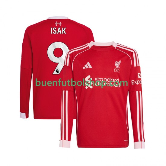 Camiseta de Fútbol Liverpool ISAK 9 2025-2026 Primera Equipación Manga Larga Hombre Camiseta de Fútbol Liverpool ISAK 9 2025-2026 Primera Equipación Manga Larga Hombre