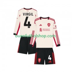Camiseta de Fútbol Liverpool Virgil van Dijk 4 2025-2026 Segunda Equipación Manga Larga Niño