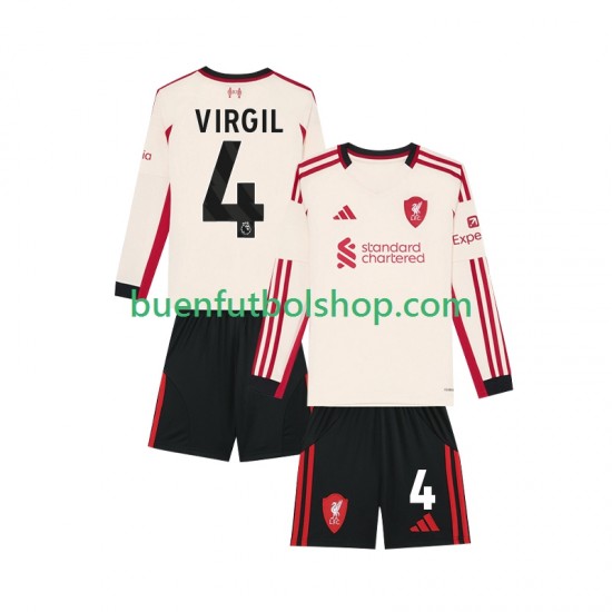 Camiseta de Fútbol Liverpool Virgil van Dijk 4 2025-2026 Segunda Equipación Manga Larga Niño