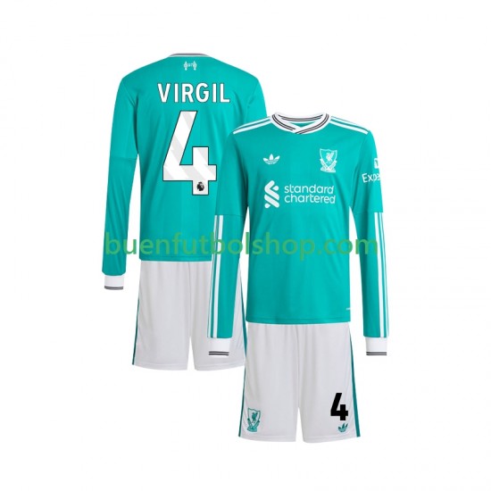 Camiseta de Fútbol Liverpool Virgil van Dijk 4 2025-2026 Tercera Equipación Manga Larga Niño