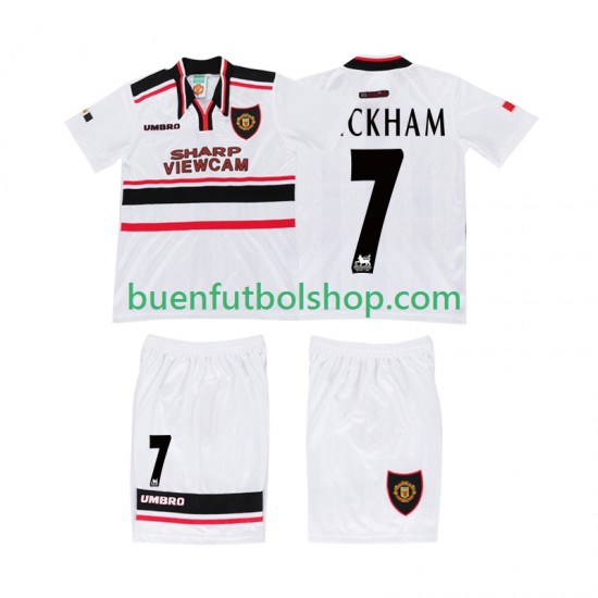 Camiseta de Fútbol Manchester United BECKHAM 7 Retro 1998 Segunda Equipación Manga Corta Niño