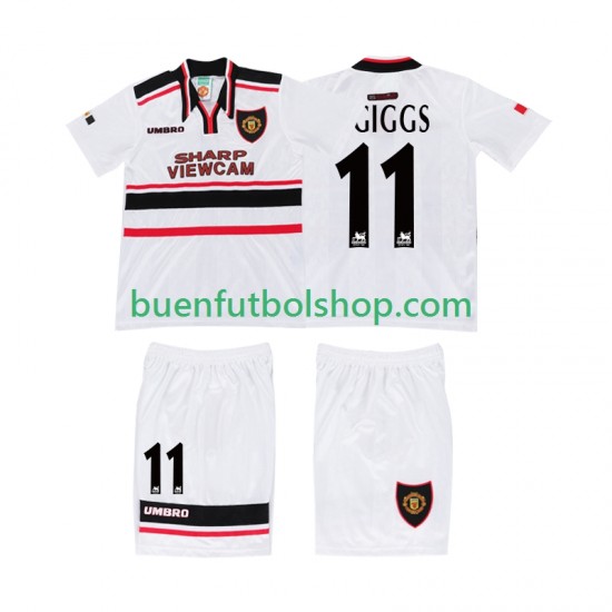 Camiseta de Fútbol Manchester United GIGGS 11 Retro 1998 Segunda Equipación Manga Corta Niño