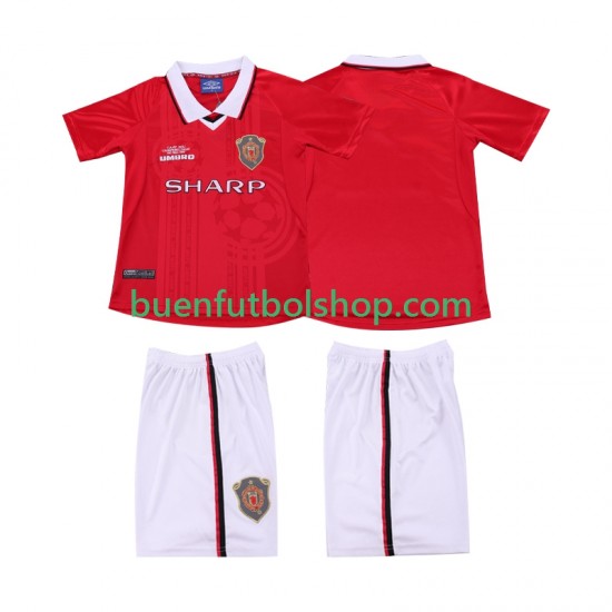 Camiseta de Fútbol Manchester United Retro 1999 2000 Primera Equipación Manga Corta Niño