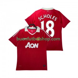 Camiseta de Fútbol Manchester United SCHOLES 18 Retro 2010 2011 Primera Equipación Manga Corta Hombre