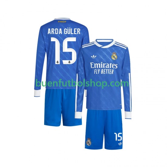 Camiseta de Fútbol Real Madrid Arda Guler 15 2025-2026 Tercera Equipación Manga Larga Niño Camiseta de Fútbol Real Madrid Arda Guler 15 2025-2026 Tercera Equipación Manga Larga Niño