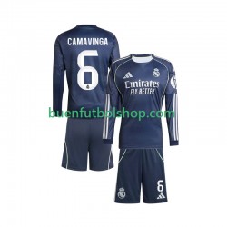 Camiseta de Fútbol Real Madrid Camavinga 6 2025-2026 Segunda Equipación Manga Larga Niño Camiseta de Fútbol Real Madrid Camavinga 6 2025-2026 Segunda Equipación Manga Larga Niño