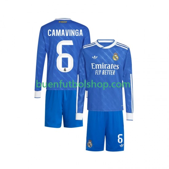 Camiseta de Fútbol Real Madrid Camavinga 6 2025-2026 Tercera Equipación Manga Larga Niño