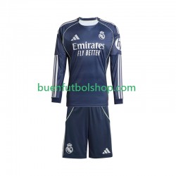 Camiseta de Fútbol Real Madrid 2025-2026 Segunda Equipación Manga Larga Niño