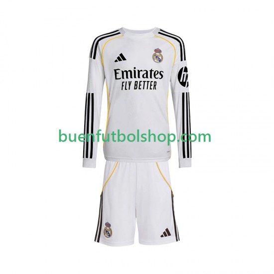 Camiseta de Fútbol Real Madrid 2025-2026 Primera Equipación Manga Larga Niño