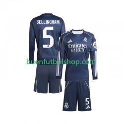 Camiseta de Fútbol Real Madrid Jude Bellingham 5 2025-2026 Segunda Equipación Manga Larga Niño