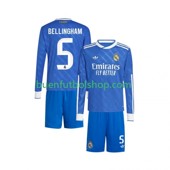 Camiseta de Fútbol Real Madrid Jude Bellingham 5 2025-2026 Tercera Equipación Manga Larga Niño