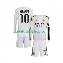 Camiseta de Fútbol Real Madrid Kylian Mbappe 10 2025-2026 Primera Equipación Manga Larga Niño